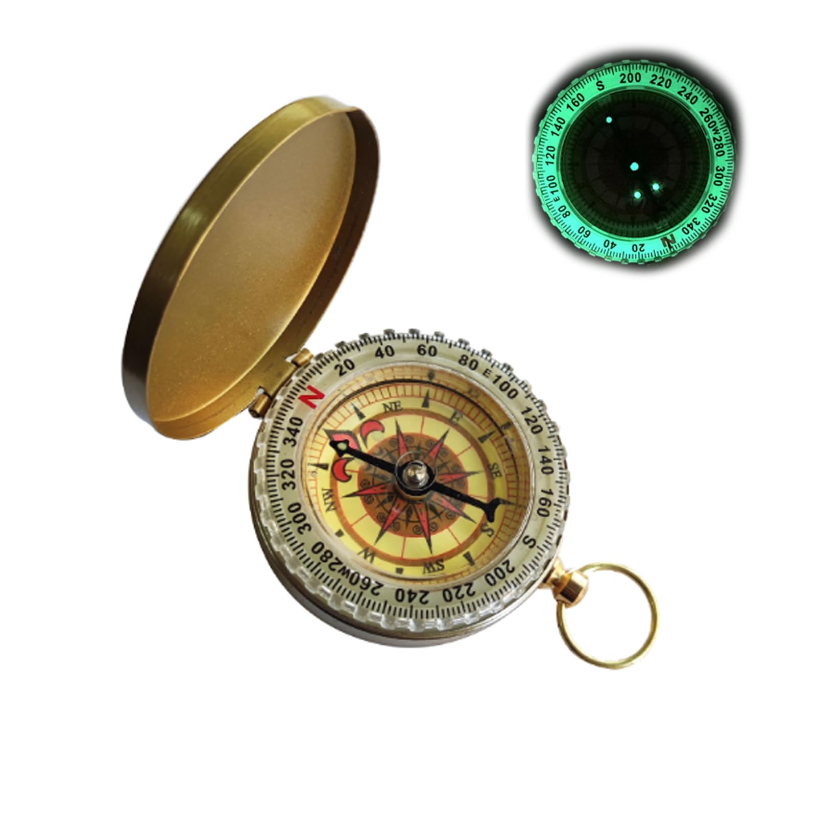 VZU Gold Outdoor Compass – Waterproof Brass Retro Design with Glow Dial for Hiking & Camping