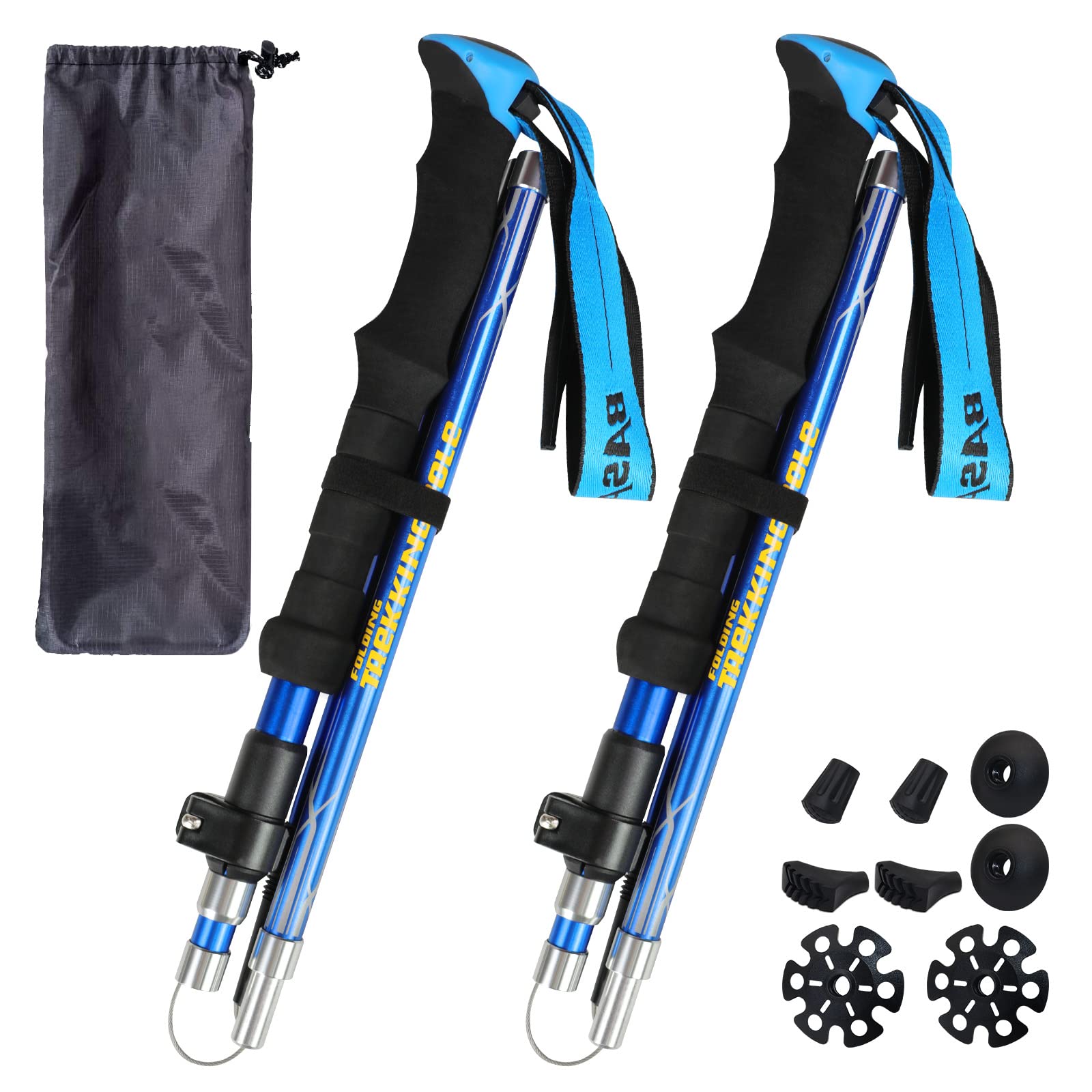 HUGSEE Collapsible Trekking Poles – 2-Piece Aluminium Hiking Set (Blue)