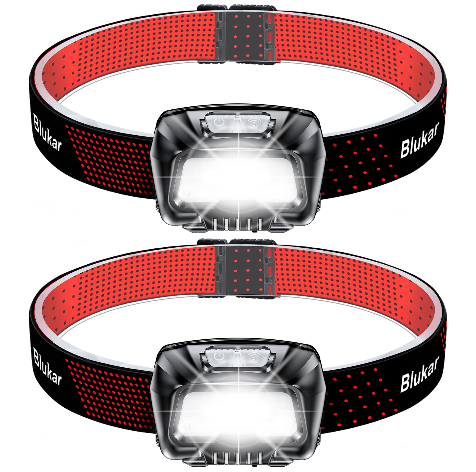 Blukar 2-Pack Rechargeable LED Head Torch, 2000LM, 6 Modes, Sensor, IPX5 Waterproof