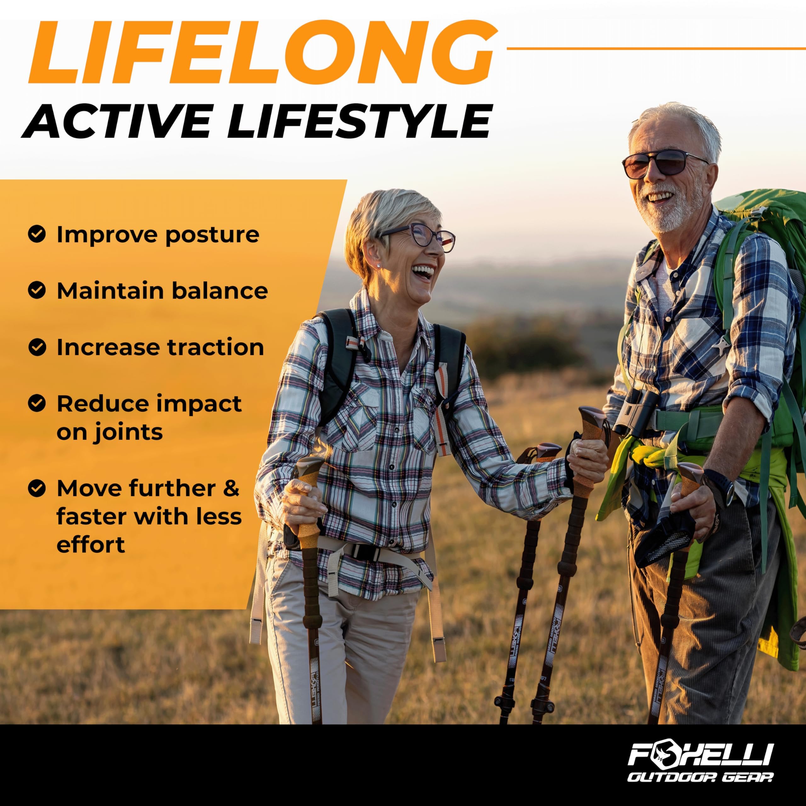 Foxelli Carbon Fiber Trekking Poles – Lightweight, Collapsible, Shock-Absorbent with Cork Grips & Carry Bag