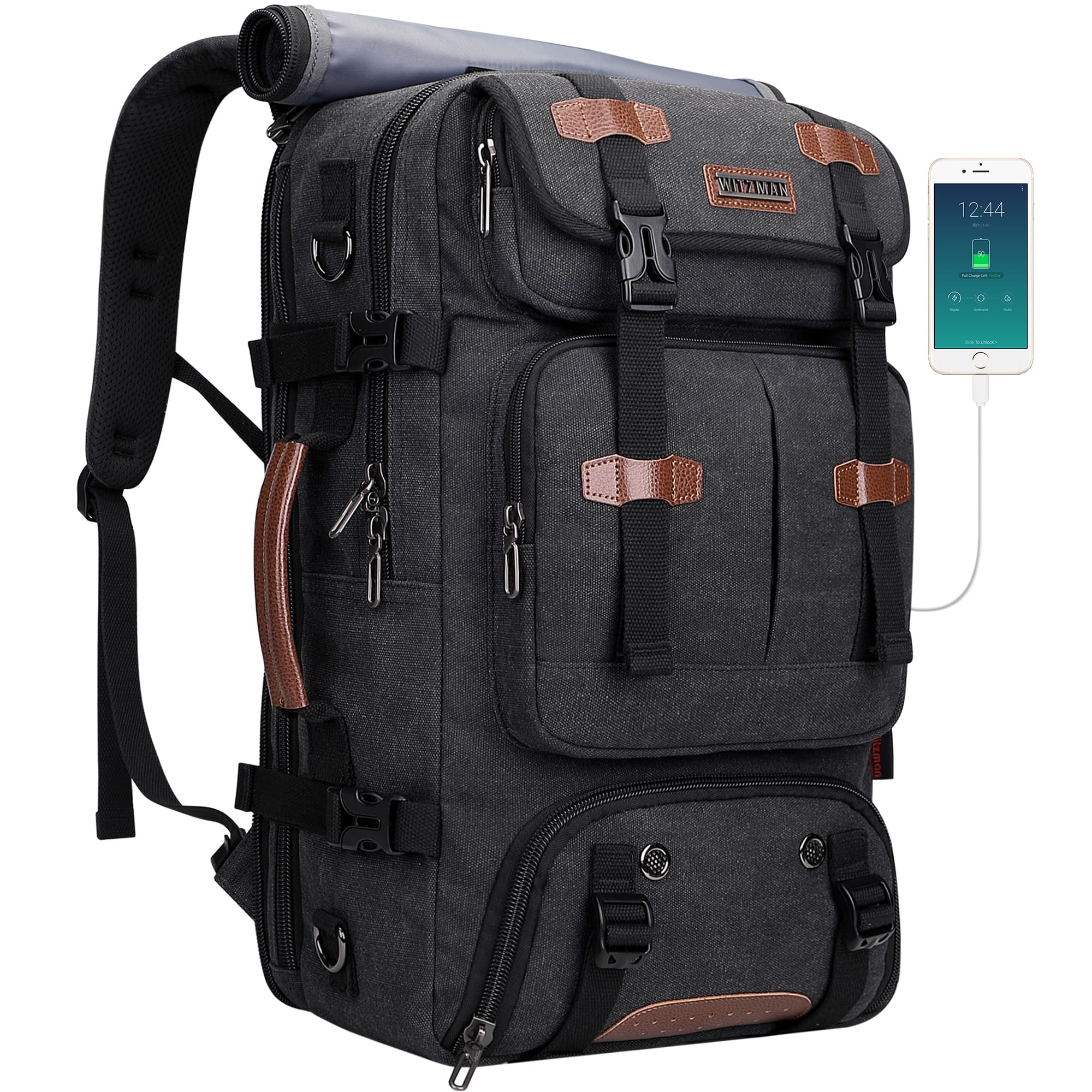 WITZMAN 40L Travel Backpack – 3-in-1 Carry-On Laptop Rucksack (Fits 17")