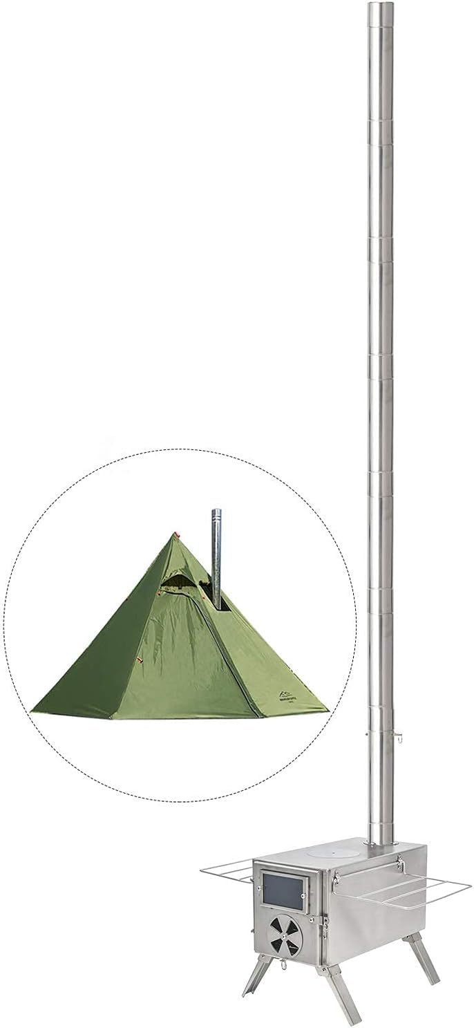 Morimoe Camping Wood Stove, Portable Outdoor Tent Stove, 304 Stainless Steel with Chimney Pipes, Camping for Heating & Cooking & BBQ