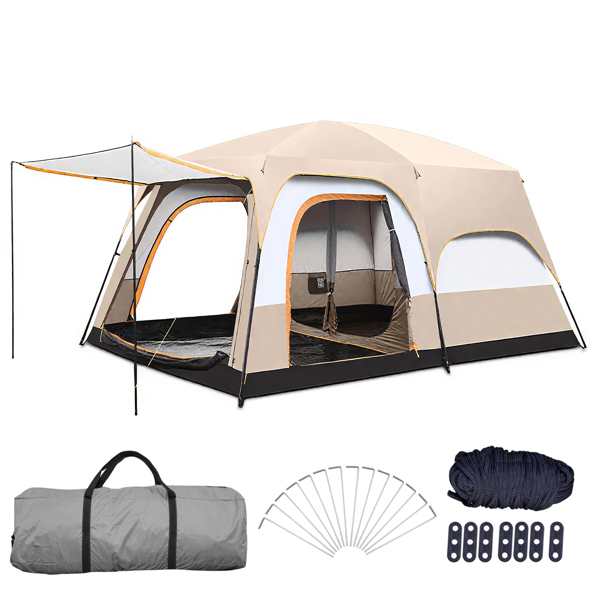 QQ CAT 6-Person Dual-Room Family Camping Tent – Beige