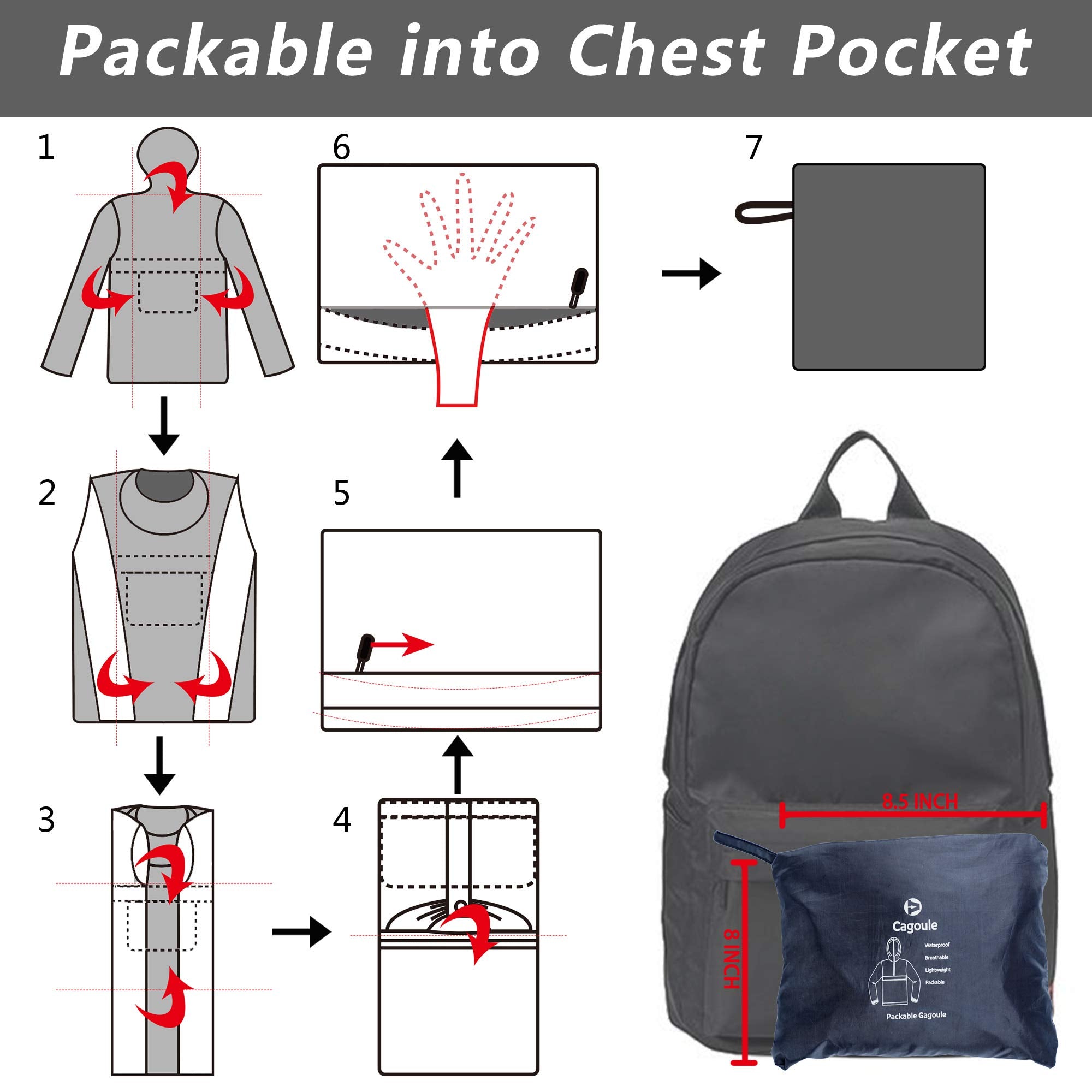 Outdoor Ventures Rain Jacket for Men Waterproof Pullover Lightweight Hooded Outdoor Raincoat Packaway Breathable Reflective Anorak Jacket for Travelling, Camping, Running, Hiking, Black M