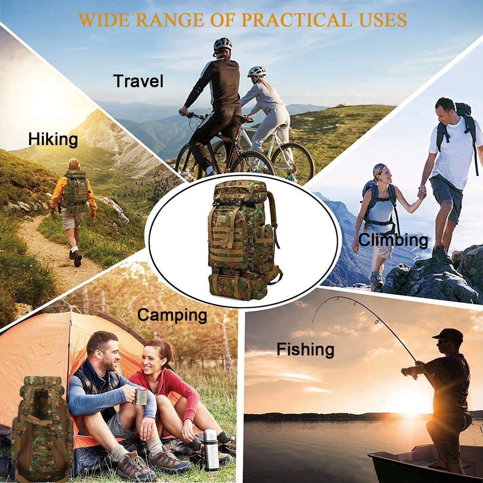 Kabxhueo 80L Military Hiking Backpack – Jungle Camouflage