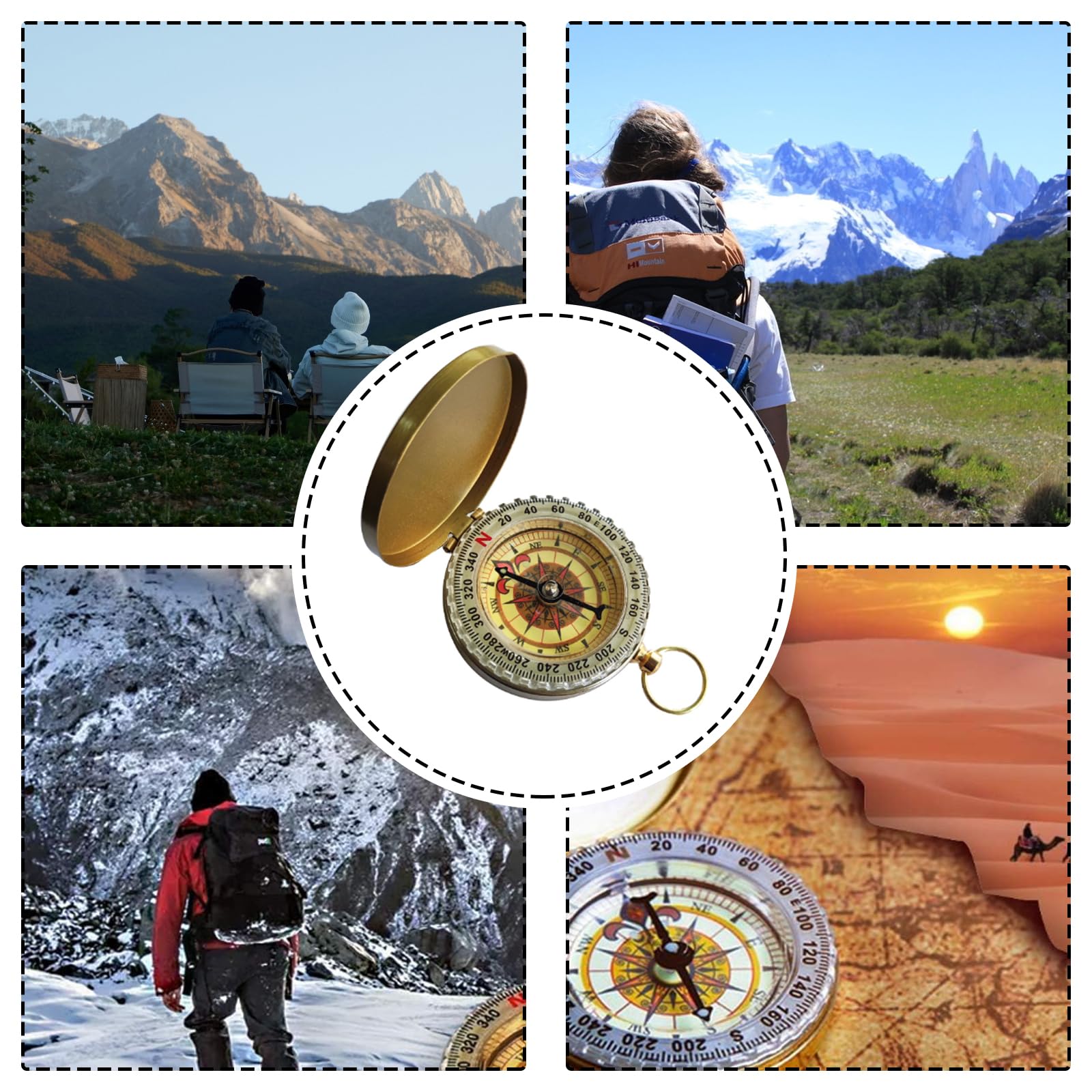 VZU Gold Outdoor Compass – Waterproof Brass Retro Design with Glow Dial for Hiking & Camping