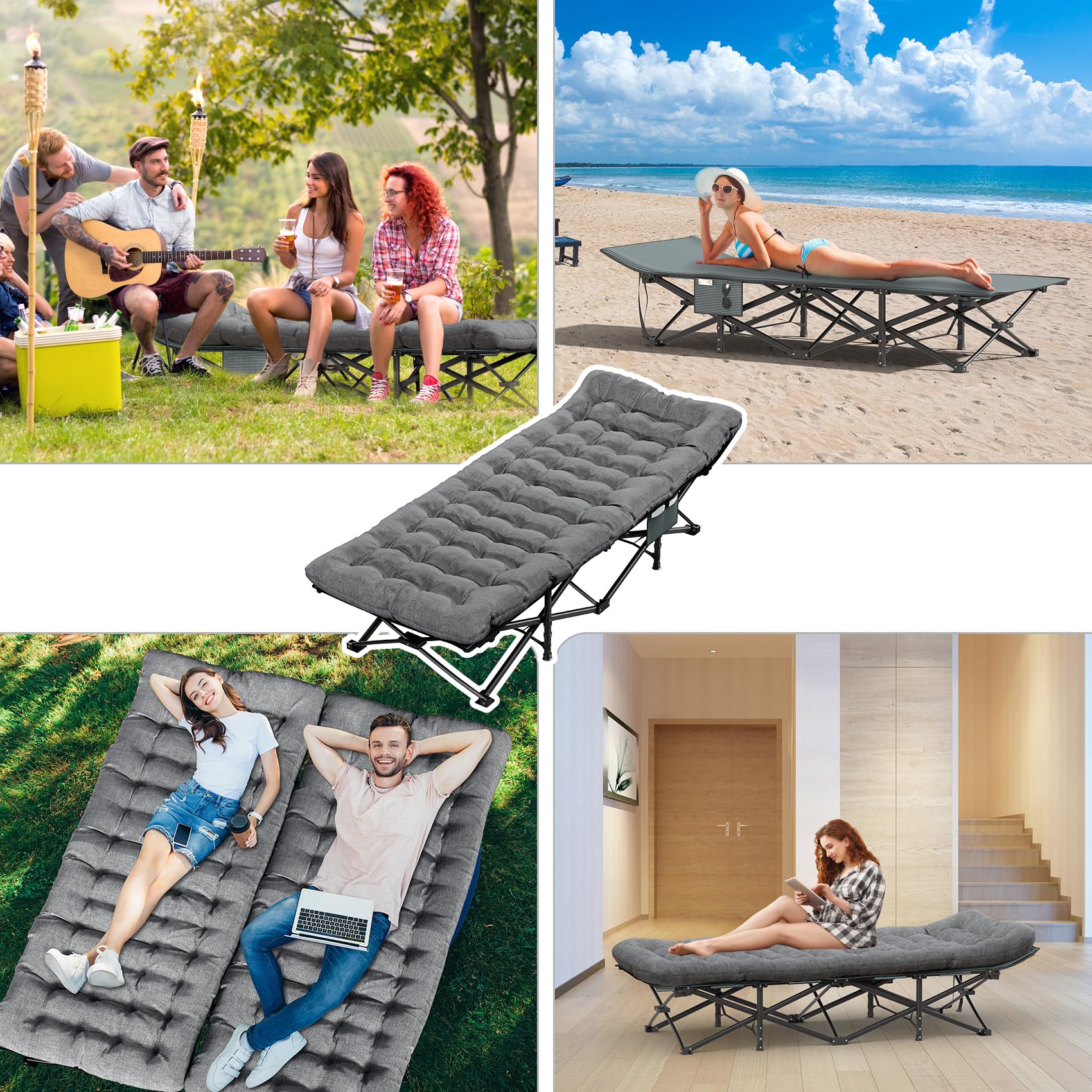 OWISH Foldable Camping Cot with Mattress – Reddish Brown